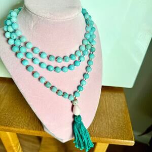 52 Inch Aventurine Mala Necklace With Rose Quartz Tagua Nut